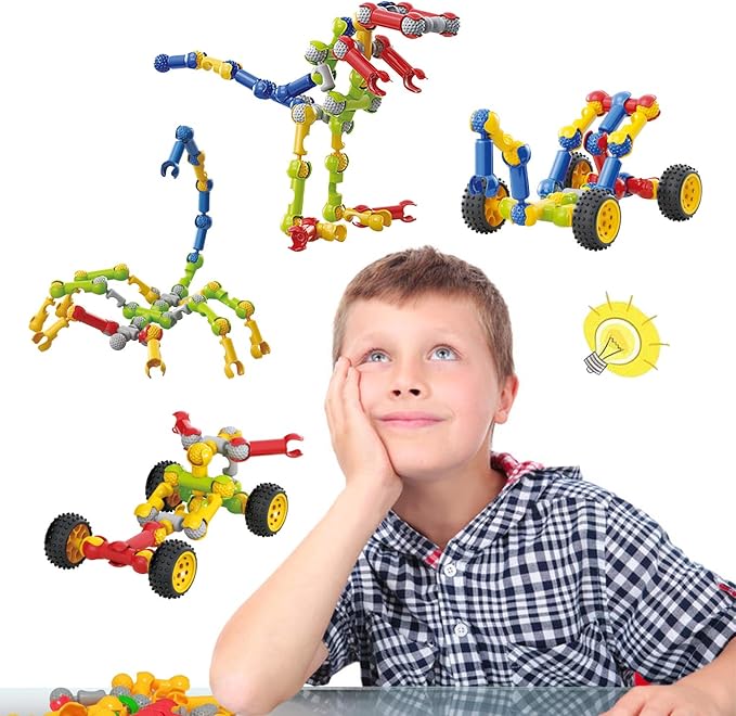 Kids Building Kit STEM Toys, 110 Pcs Educational Construction Engineering Building Blocks DIY Learning Set for Ages 3-10 Year Old Boys Girls, Best Gift for Children Creative Games Fun Play