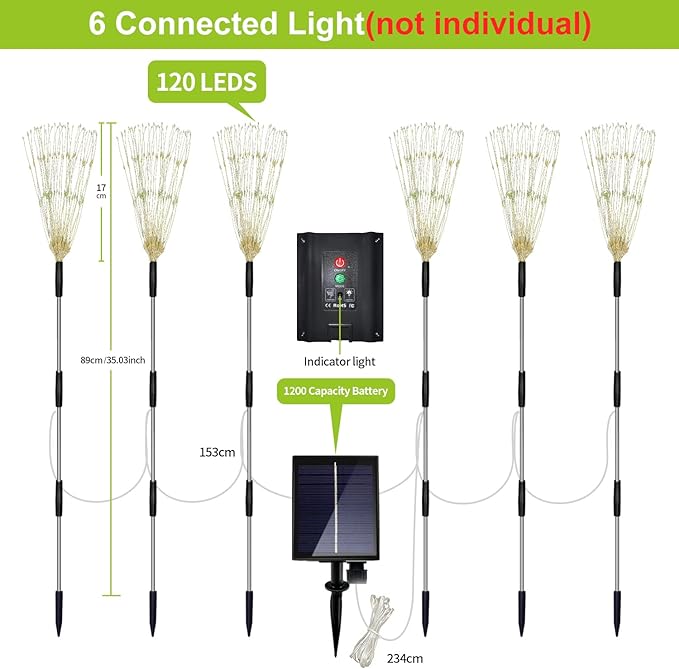 6 Pack Solar Garden Lights, Firework Lights, Decorative, 8 Lighting Modes with Remote 120 LED Twinkling Waterproof Landscape Outdoor Decor, for Pathway Backyard Walkway Patio(Colorful)
