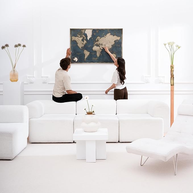 Canvas World Map with Cork Pin Board - English Lettering - Decorative Wall Decoration for All Rooms - Canvas Pictures with World Map Motif (90x60 cm, Pattern 18)