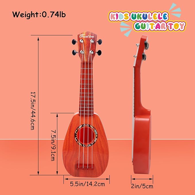 YOLOPLUS+ 17 Inch Kids Ukulele Guitar Toy 4 Strings Mini Children Musical Instruments Educational Learning Toy for Toddler Beginner Keep Tone Anti-Impact Can Play with Picks/Strap/Primary Tutorial