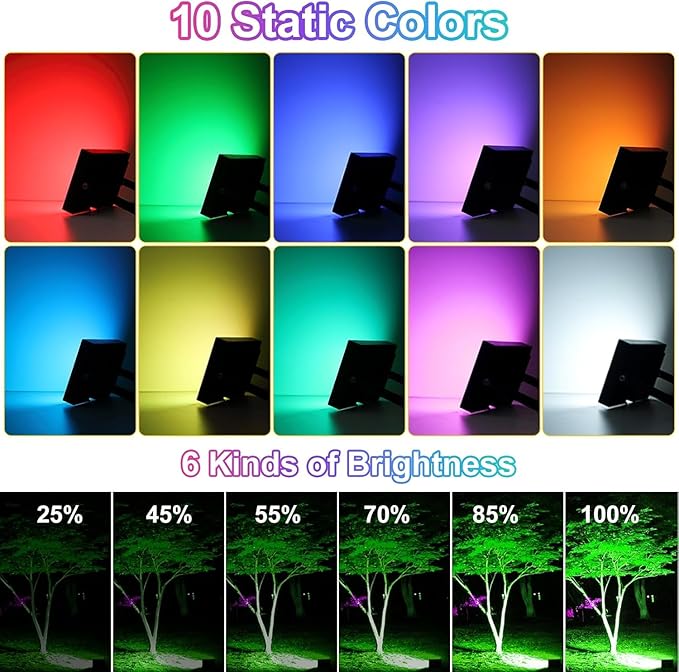 CLY Color Changing Solar Lights with Remote, IP66 Waterproof Outdoor Solar Flood Light 10 Colors 12 Modes 6 Brightness, Timer Memory Function 5M Cord for Stage Party Garden Wall Washer Light