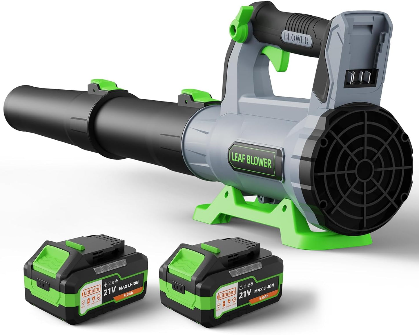 Leaf Blower Cordless with 2× 5.0Ah Batteries and Charger, 21V Electric, Lightweight Battery Powered Blowers for Lawn Care, Yard, Patio Cleaning, Blowing Leaves & Dust