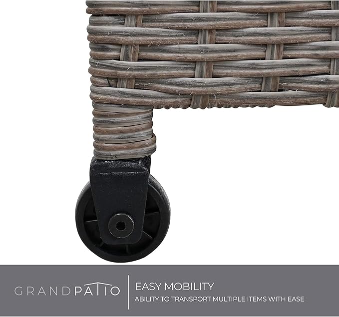 Grand patio 108 Gallon Deck Storage Box Indoor Outdoor Wicker Bin for Patio Furniture Cushions Garden Tools Pool Accessories, Greige