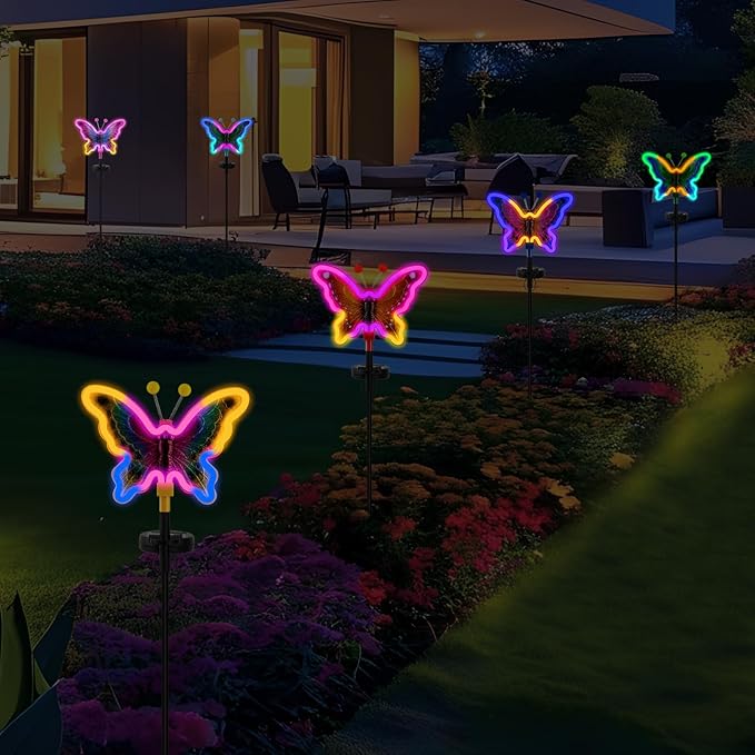 Butterfly Solar Garden Lights, Solar Butterfly Outdoor Lights, Garden Solar Decor for Outside,Solar Neon Lights,Yard Decorations Outdoor (Green,2pack)