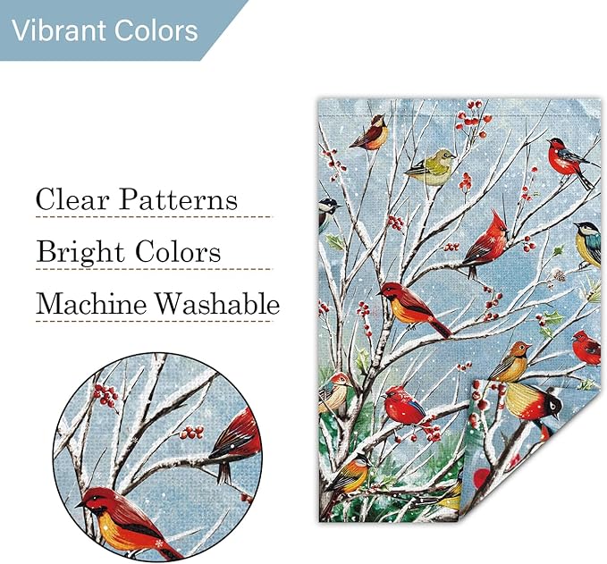 Louise Maelys Welcome Christmas Garden Flag 12x18 Double Sided, Small Burlap Tree Cardinal Birds Xmas Outside Outdoor House Yard Decor