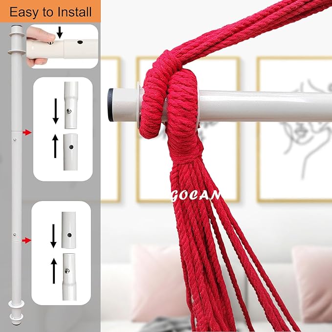 Hammock Chair Large Hammock Swing, 110 x 150cm Load 150kg, Cotton Hammock Chair Metal Spread Bar Wide Seat Swing Chair(red)