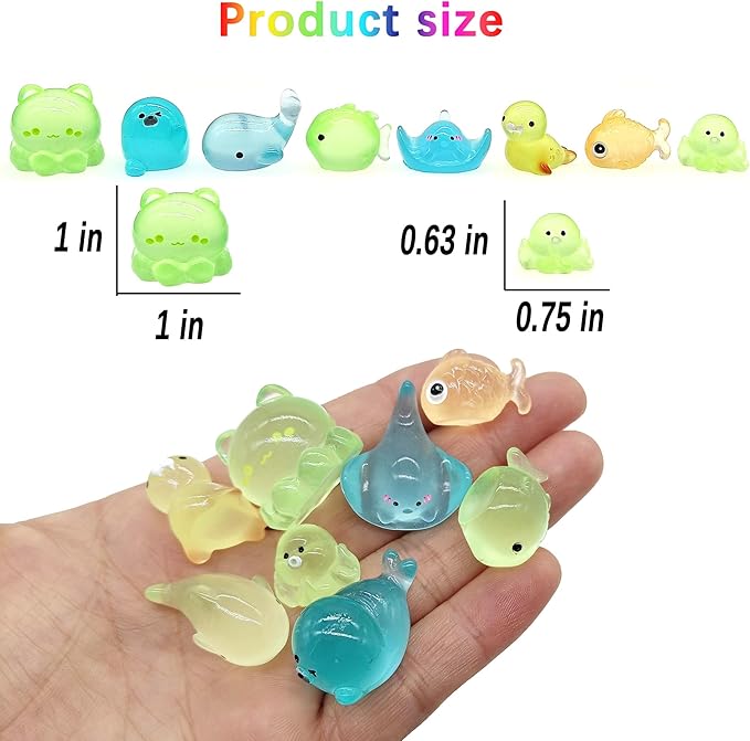 Luminous Ocean Mini Resin Animals Figures, 100 Pcs Glow in The Dark Tiny Plastic Animals Sea Creatures Miniature Figurines to Hide