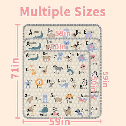 Baby Play Mat for Floor 59x59, Soft Portable, Non-Slip Crawling Mat Machine Washable Foldable Playmate for Babies,Toddlers, Infants Indoor/Outdoor Use, Alphabet & Animal Design