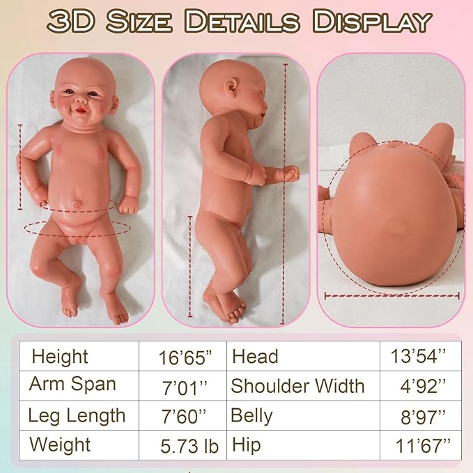 Full Silicone Baby Dolls,16.65 in Silicone Realistic Newborn Baby Doll, Non Vinyl 1:1 Lifelike Reborn Sleeping Dolls (Bella-Nude)