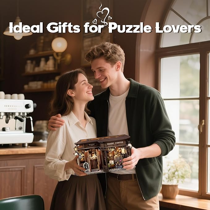 Fsolis DIY Miniature Dollhouse Kit for Adults - Tiny House Mini Scene 3D Puzzles Gifts for Women Teenagers Craft Lovers (Magic Coffee)