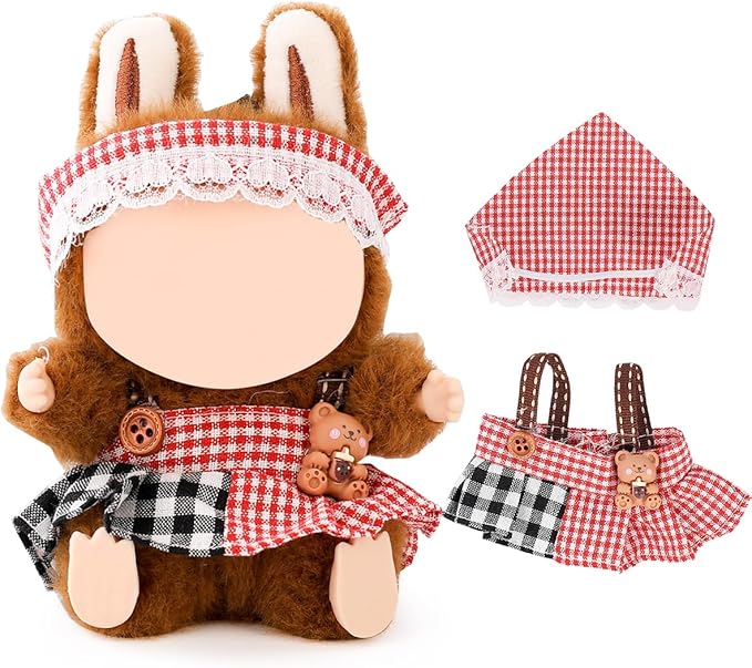 (2 Set) XMBYGY Doll Clothes for Labubu(for 17/15cm Standing/Sitting Doll)(NO Doll) - Accessories Clothes Dress up for Dolls Outfit Included Figures Clothing and Hat for Girl Woman (LB57+LB20)