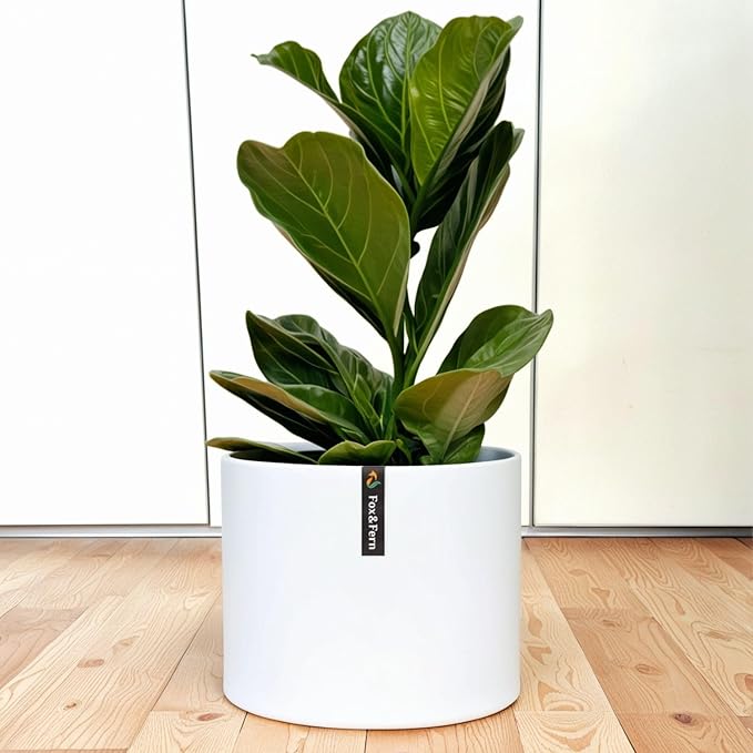 Fox & Fern 18.7 Inch Extra Large Planter — Premium Lightweight Fiberstone Matte White Plant Pot with Drainage Plug; Extra Large Planter for Indoor & Outdoor Use; Weather Resistant & UV Resistant