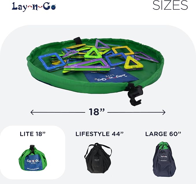 Lay-n-Go 2-in-1 Small Portable Drawstring Toys Storage Organizer and Play Mat for Room and Travel, Made for Kids and Toddlers with a Durable Patented Design