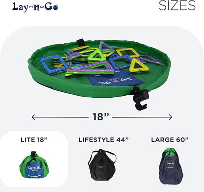 Lay-n-Go 2-in-1 Small Portable Drawstring Toys Storage Organizer and Play Mat for Room and Travel, Made for Kids and Toddlers with a Durable Patented Design