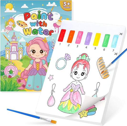 Paint with Water Coloring Books for Kids,Princess Art Craft Kit No Mess Water Color Painting Sets for Kids Ages 4-8,Birthday Gifts Travel Toy Crafts Supplies Kits for Girls Boys Drawing with 2 Brushes
