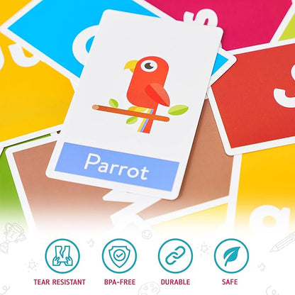 Merka Toddler Flash Cards, Set of 58 Alphabet, Letters, Colors, Shapes, and Numbers - Educational Preschool Flashcards, Double-Sided for 1-4 Years Old - Toddler Learning Activities