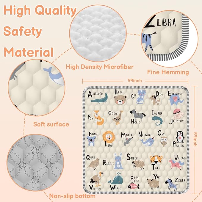 Baby Play MAT 59" X 59", Soft Thickened Anti-Slip Baby Mat for Floor Playpen, Foldable and Machine Washable Baby Crawling Mat