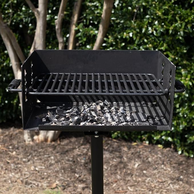 Ash & Ember Park-Style Grill, 384 Sq. In Jumbo Charcoal Grill, Single Post Outdoor Cooking Backyard BBQ, Camp Grilling Barbecues
