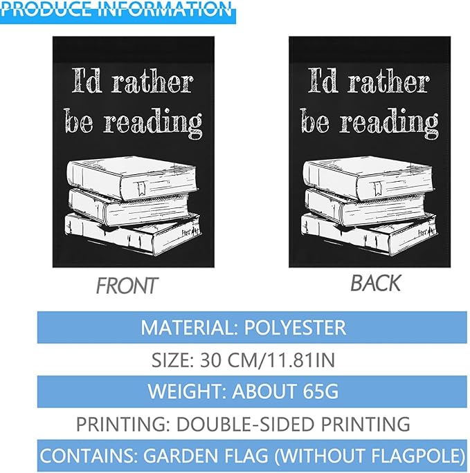 I’d Rather Be in a Book Seasonal Garden Flags 12x18 Double Sided Funny Garden Banner for