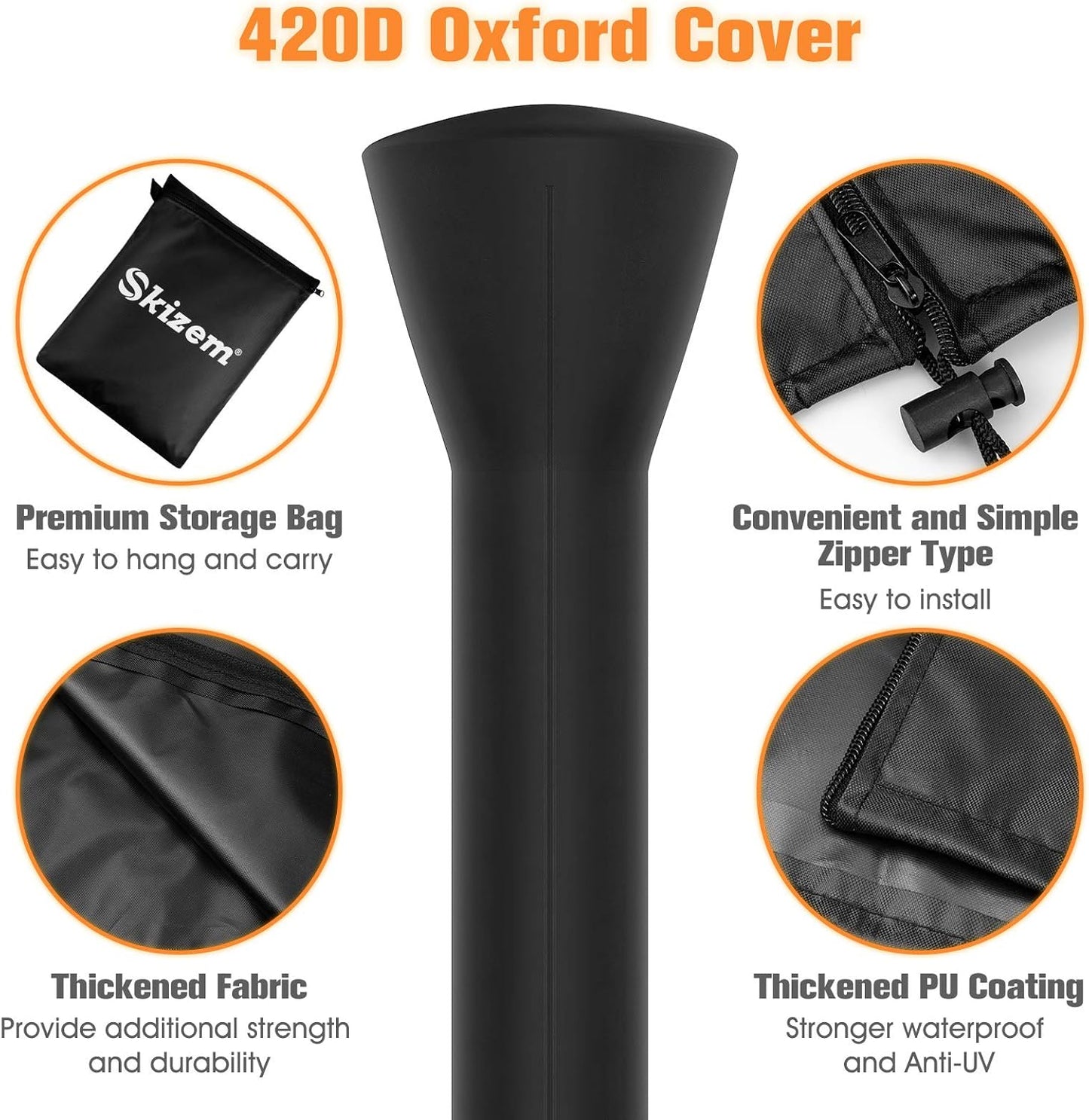 Outdoor Patio Heater Covers with Zipper,Upgraded 420D Oxford Fabric with PU Coating Material,100% Waterproof Windproof Anti-UV Snow-Poof,36 Months of Use (89'' H x 33" D x 19" B)