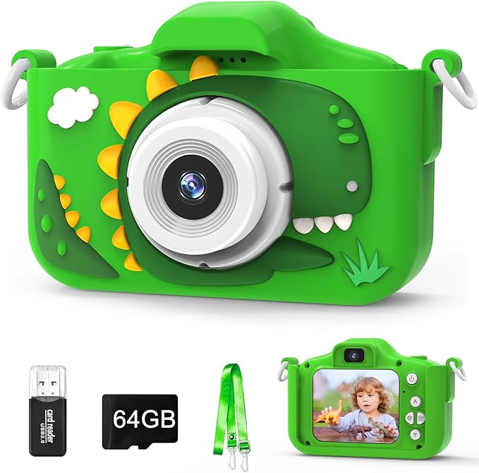 Kids Camera Toys for 3-8 Year Old Girls Boys, 48MP Dual Lens 1080P Toddler Camera for Kids with 64GB SD Card, Kids Digital Video Camcorder Selfie Camera for Christmas Birthday Gifts