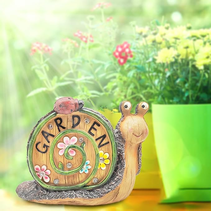 Snail Statue with Flower Gifts for Garden - LED Lights Waterproof - Lawn Decor Snail Statue Lawn Decor Snail for Patio, Balcony, Yard Ornament 7.68 Inch Tall