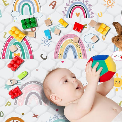 Baby Play Mat，Thick Soft 71" X 79" Playpen mat, Non-Slip and Machine Washable Baby Play Mats for Floor，Crawling Mat for Babies, Toddlers & Infants to Play and Learn (Rainbow)