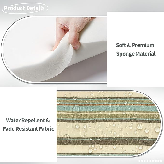 Indoor/Outdoor Chair Cushions 16x17 Inch, Patio Chair Cushions with Ties, All Weather Seat Cushions for Patio Furniture Home Garden Chair Use, Set of 2,Stripe Onyx