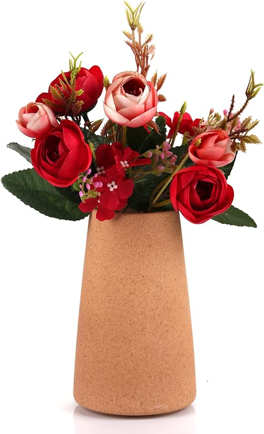 Simple Vase for Flowers Plants, Matte Vases for Modern Table Shelf Home Decor Wedding Boho Decor, 6" H Frosted Elegant Ceramic Vase for Pampas Grass Fluffy Stem Bouquet Lavender Flowers (Brown, 4)