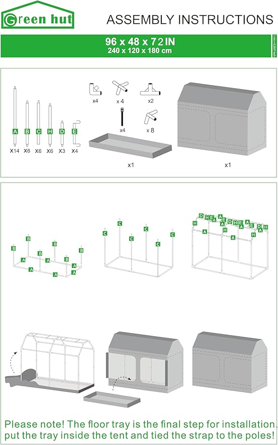 96"x48"x72" Roof Cube Grow Tent Plant Grow Tent, Indoor Growing Tent with Observation Windows, Lightproof Roof Cube Tent with Floor Tray, Mylar Hydroponic Tent for Plant Growth