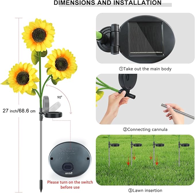 2 Pack Sunflower Garden Lights + 2 Pack Aluminum Ball Garden Lights