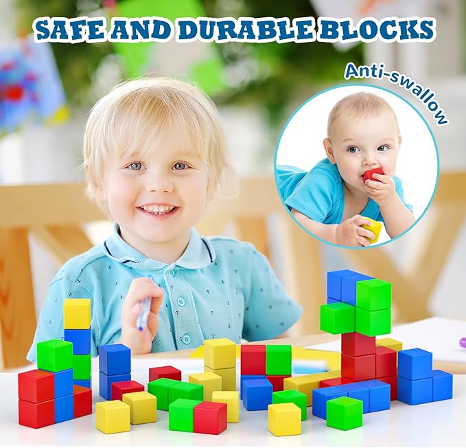 ROMDS Magnetic Blocks 32 Pieces,1 inch Large Magnetic Building Blocks for Ages 3+ Year Old Boys and Girls,3D Magnetic Cubes for Kids,Preschool STEM Educational Sensory Magnet Toys