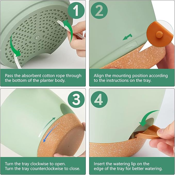 Self Watering Plant Pot with Drainage Hole,Plant Pots Outdoor Flower Pots for Indoor Plants,Modern Green Plastic Self Watering Planters Succulent Pot 7pcs/Set