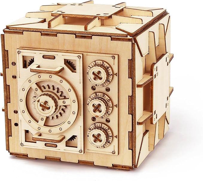 3D Wooden Safe Box Puzzle DIY Kit - 111 Pieces Mechanical Coin Bank with Combination Lock - Laser Cut, Elegant Design, Gift for Puzzle Lovers