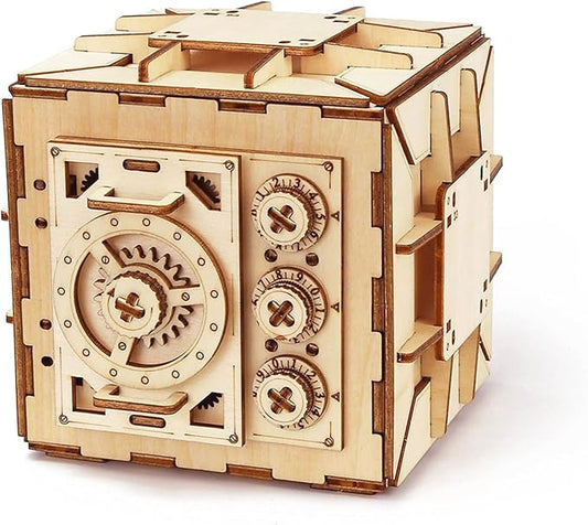 3D Wooden Safe Box Puzzle DIY Kit - 111 Pieces Mechanical Coin Bank with Combination Lock - Laser Cut, Elegant Design, Gift for Puzzle Lovers