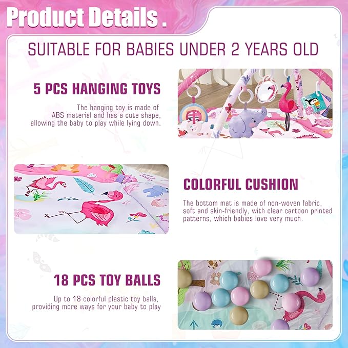 7-in-1 Large Activity Mat for Babies 0-6 Months Tummy Time Mat Play Mat, 5 Tummy TimeToys, 18 Ocean Toys, and 1 Tummy Time Pillow, Baby Activity Mat Easy to Install & Clean, Baby Gift
