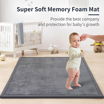 ACOMOPACK Baby Play Mat for Floor 1.3" Thick Memory Foam 50x50 Soft Velvet Playpen Mat for Kids,Infants,Toddlers,Tummy Time Crawling Mats with Non-Slip Bottom,Yoga,Tatami,Nursery Rug（Dark Grey）