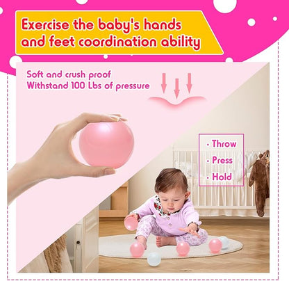 Vanland Ball Pit Balls for Baby and Toddler Phthalate Free BPA Free Crush Proof Plastic - Multicolored Pit Balls in Reusable Play Toys for Kids with Storage Bag