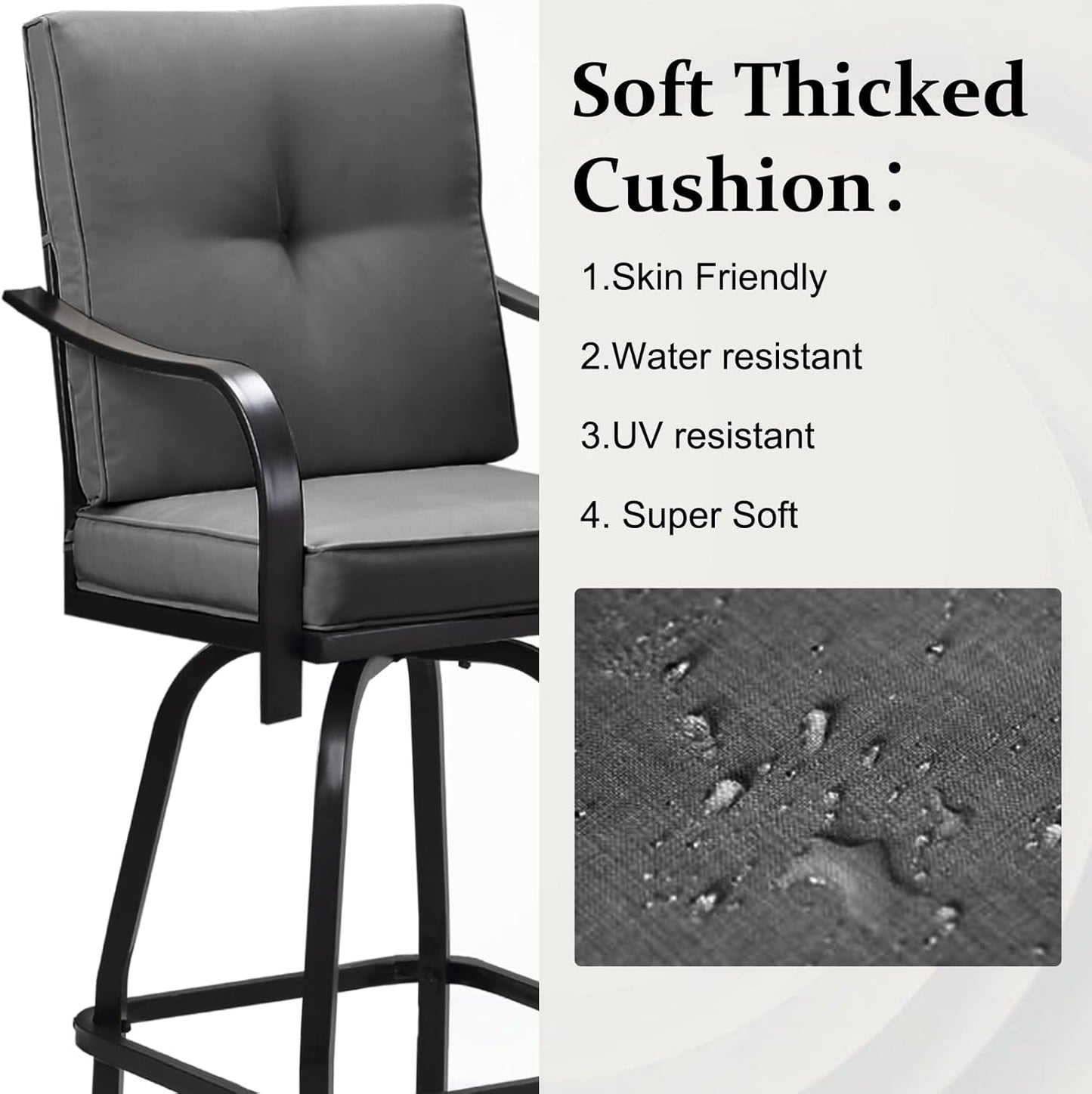 Patio Swivel Bar Stools, Outdoor High Back Swivel Bar Chair Set of 6 with Cushion & All Weather Steel Frame for Backyard, Lawn, Poolside and Balcony, Dark Gray