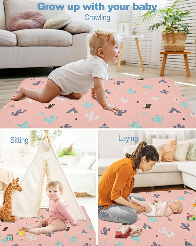 50x50 Play Mat for Playpen Foldable Baby Play Mat Large Tummy Time Mat, Non Slip Washable Baby Play Mats for Floor, Portable Travel Baby Crawling Mats for Toddlers and Infants