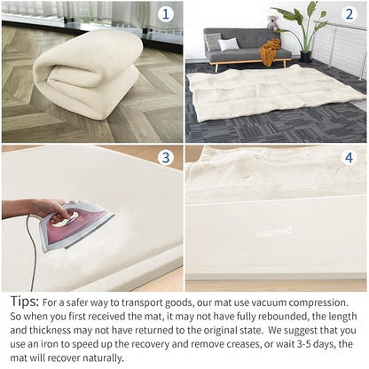 Baby Play Mat for Floor,1.3" Thick Memory Foam Tummy Time Mat for Toddlers,Infants,Kids,Water-Repellent Soft Nursery Rug,Extra Large Non Slip for Crawling&Yoga,Tatami Style for Living Room(Cream)