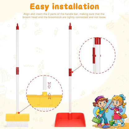 Kids Cleaning Toy Set Toddlers Broom Dust Pan Set for Housekeeping Pretend Play Cleaning Set, Cleaning Toys Gift for Toddlers Girls Boys Age 3-6 Years Old (2PCS - Red and Yellow Set)