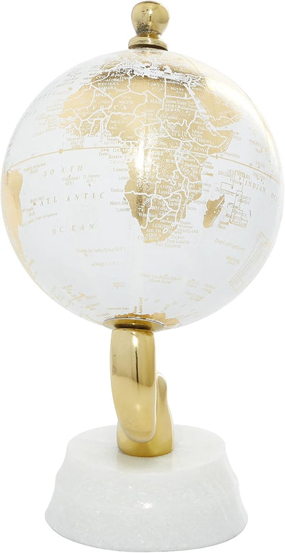Deco 79 Aluminum Globe with Marble Base, 5" x 5" x 10", Gold