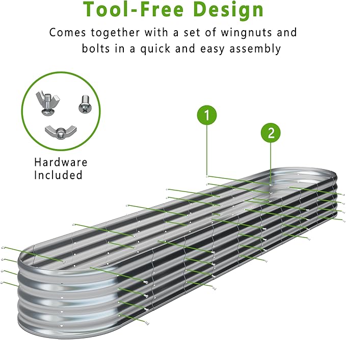 KFN 12x1.8x1FT Galvanized Raised Garden Bed,Raised Garden Bed Kit-Oval Metal Vegetable Box,Large Planter Flower Boxes Outdoor,Planting for Vegetables,Flower,Herb,Sliver,0.7mm