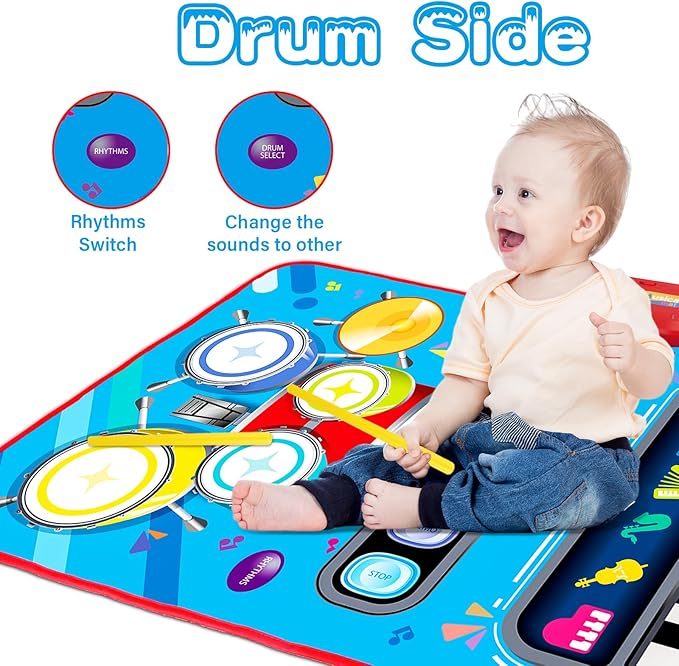 Baby Toys for 1 Year Old: Baby Musical Mat Toddler Toys Age 1-2 - 2 in 1 Piano Drum Babies Play Mat - Infant Music Toy 12-18 Months Babies Birthday Valentines Gifts for 1 2 3 Year Old Boys Girls