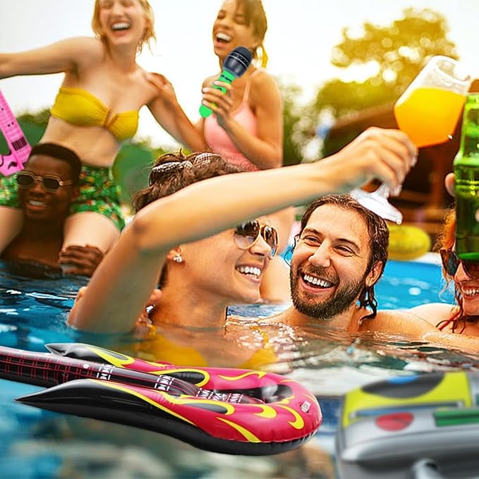 10pcs Inflatable Instruments Party Props Rock Star Toy Set Inflatable Saxophone Bass Rock Microphone Rock Electric Guitar Recorder Suitable for Various Music Parties(Classical Style)