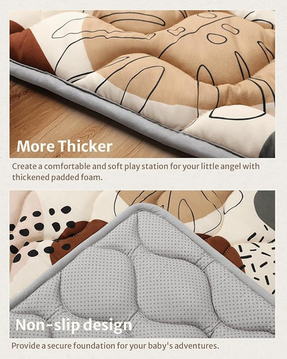 Blissful Diary Baby Play Mats for Floor, 47x47 Playpen Mat, Thicker Cushioning Padding Foam Playmat for Baby and Toddlers Infants, Non-Slip & Machine Washable, Boho Design