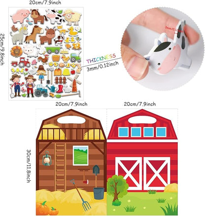 3D Farm Animals Puffy Sticker Book for Kids Window Thick Gel Clings Decals Stickers 100 Pcs Removable and Reusable Toys Gifts for Toddlers Home Car Classroom Nursery Farm Party Supplies Decorations