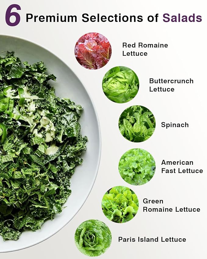 Salad Greens Seed Pod Kit for AeroGarden, iDoo, Ahopegarden, MUFGA with Red/Green Romain/American Fast/Buttercrunch/Parris Island Lettuce, Spinach - Compatible with All Garden(7-Pod)