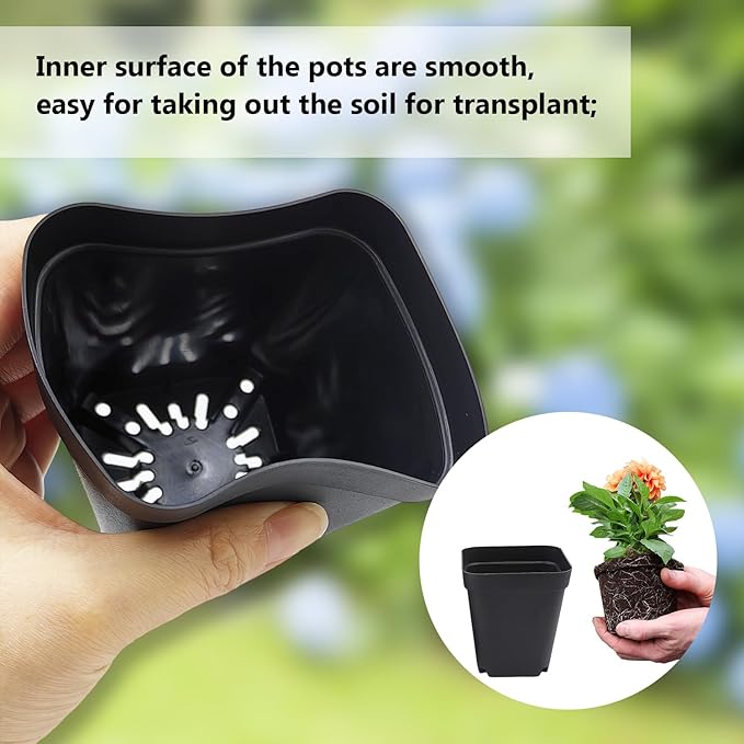 Square Nursery pots 4 Inches 60Pcs, Seedling Plastic Seeds propogation Growing Pots (Black,4Inches,60Pcs)